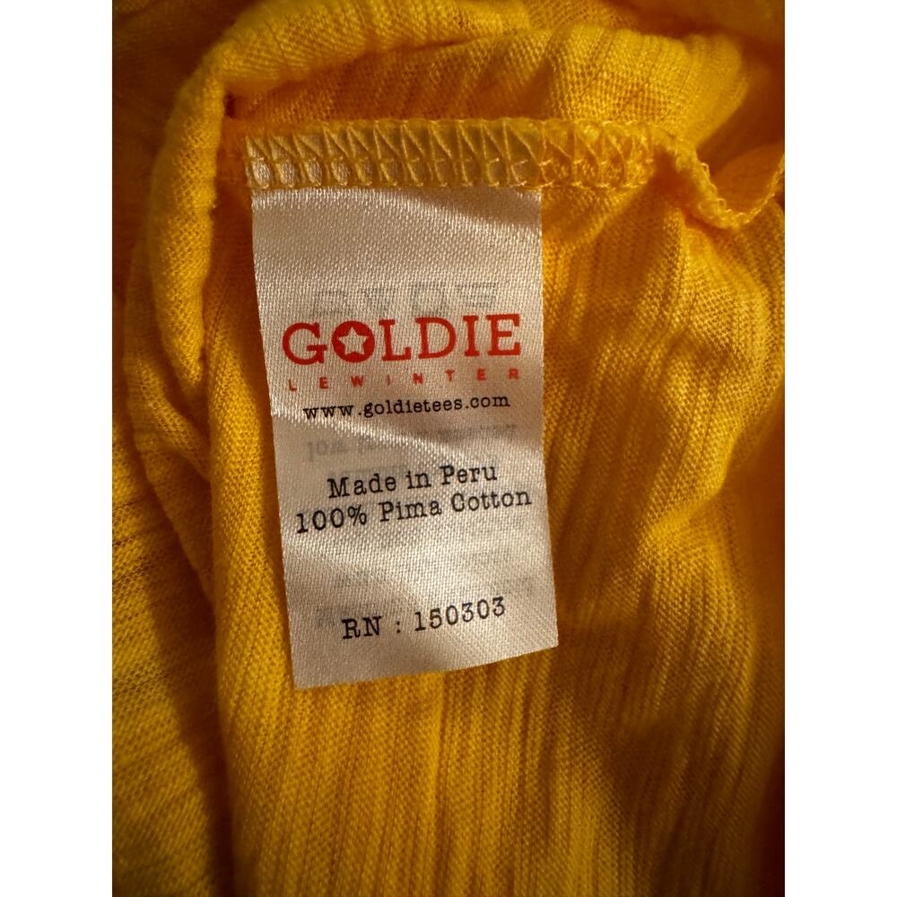 Goldie Lewinter Golden Yellow V-Neck Slub Cotton Tee, Size S - Picture 5 of 6